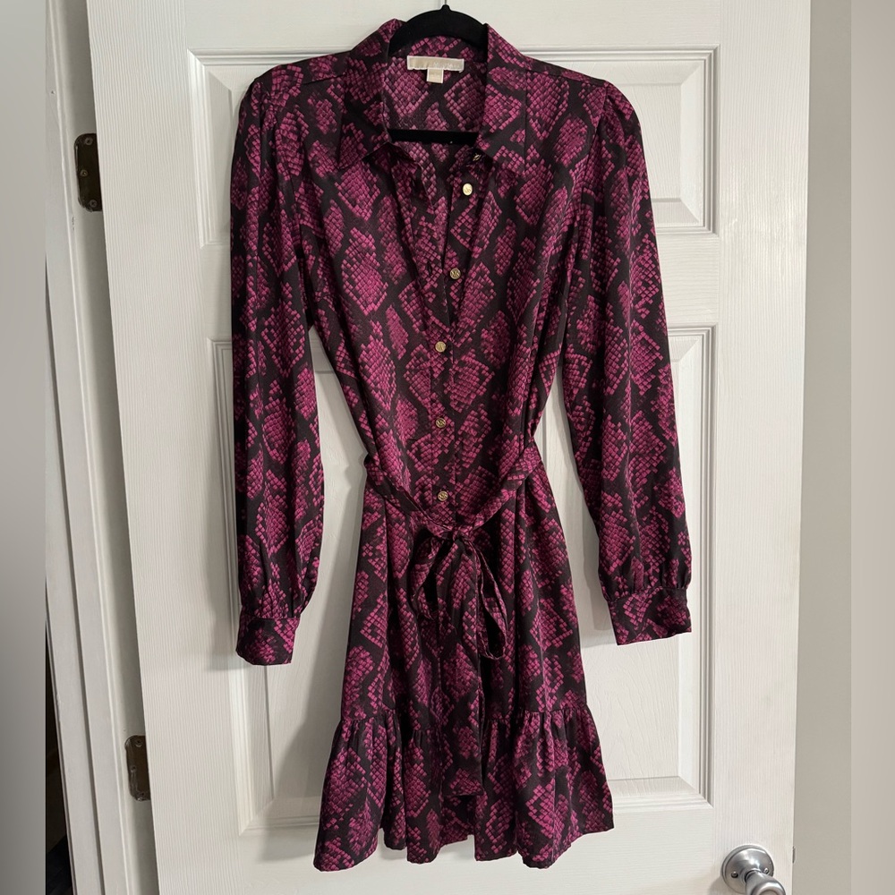 Michael Kors Snakeskin Print Tie Waist Dress
